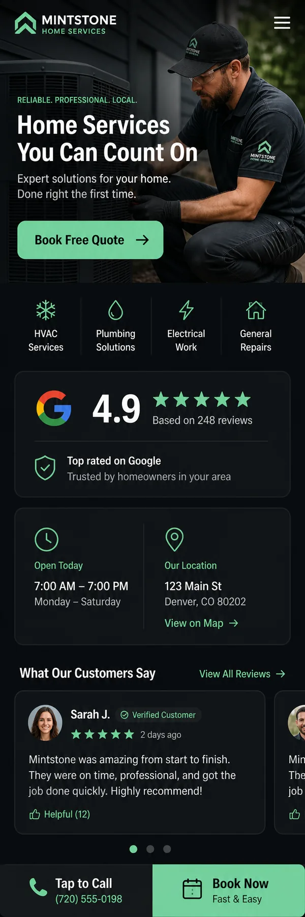 Mobile service landing page screenshot